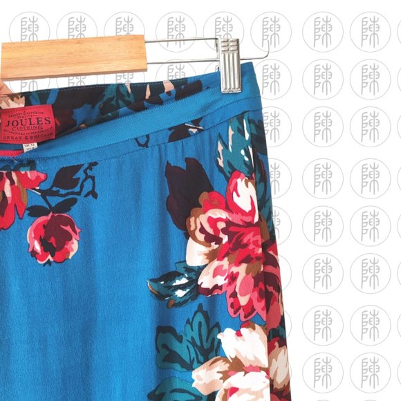 Joules Blue Floral Wrap Style Knee Length Skirt Size 12 Excellent Condition - Picture 2 of 3